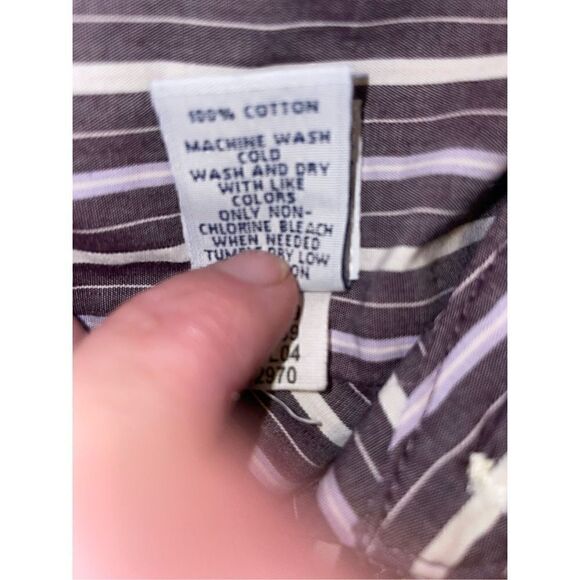 Gap Plum Striped Button Down Tailored Fit Long Sleeve 100% Cotton Top Size Mediu - Picture 6 of 9